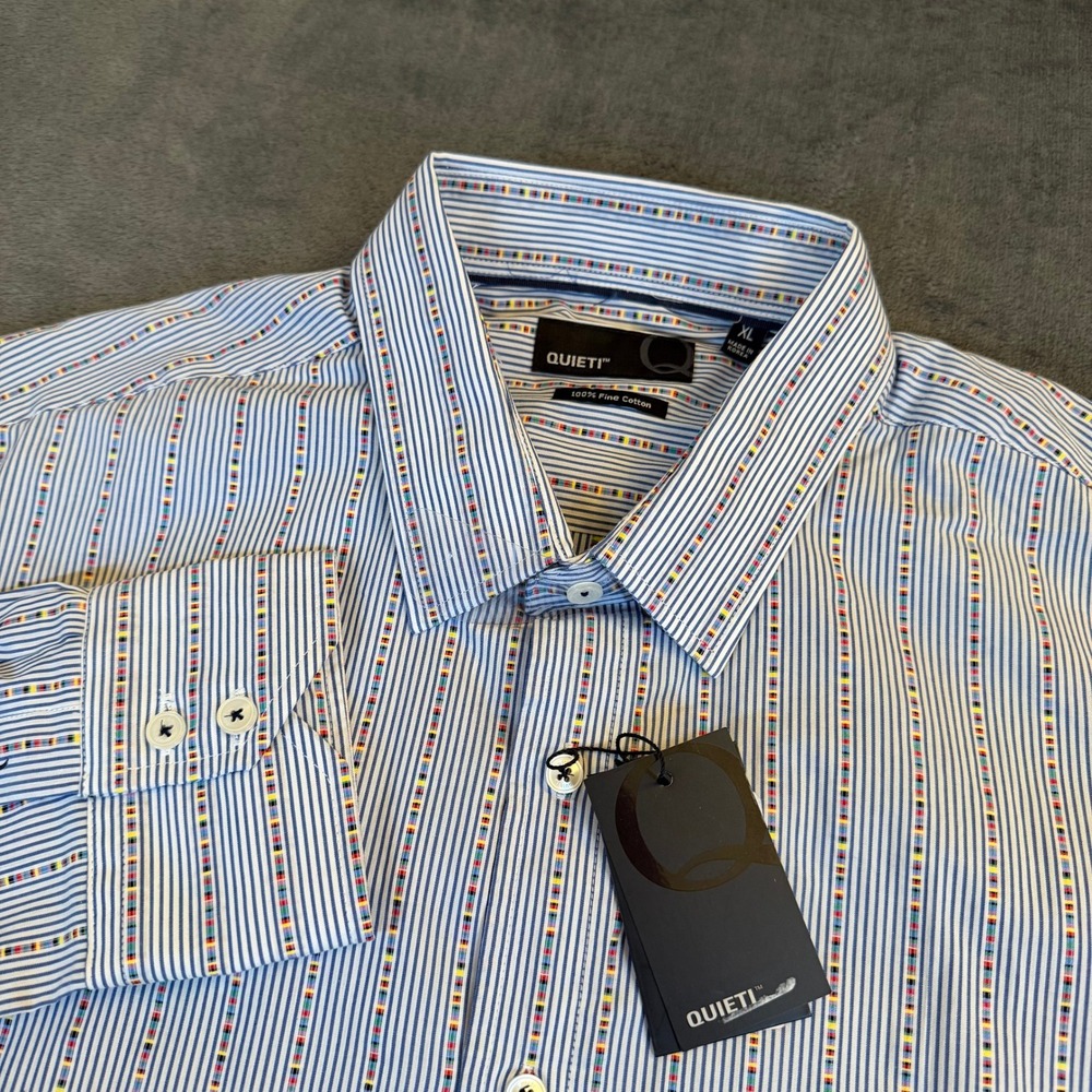 Quieti  Button Down Shirt Long Sleeve Multi Color‎ Stripe Blue White Mens XL NWT
